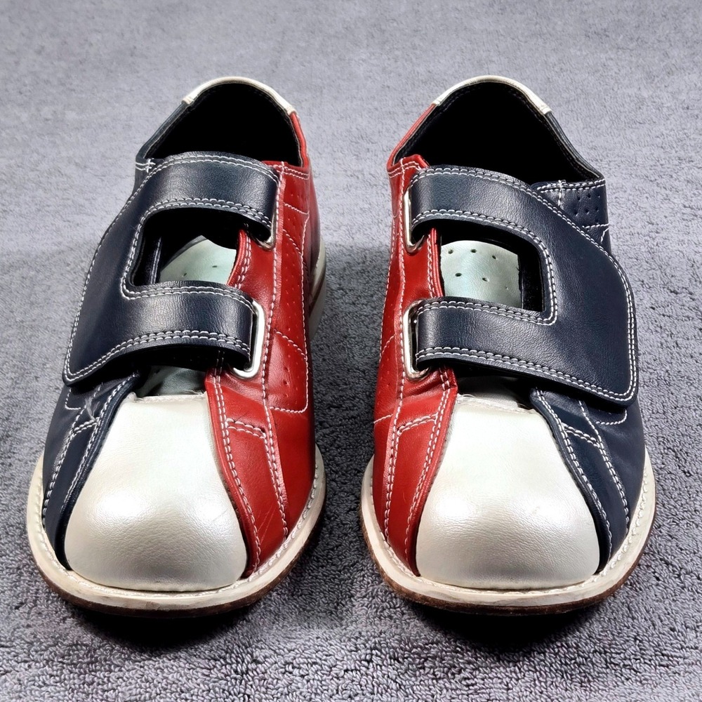 Classic Bowling Shoes Men Size 10 Navy Blue Red Silver Good Rental Hook & Loop - Picture 2 of 8